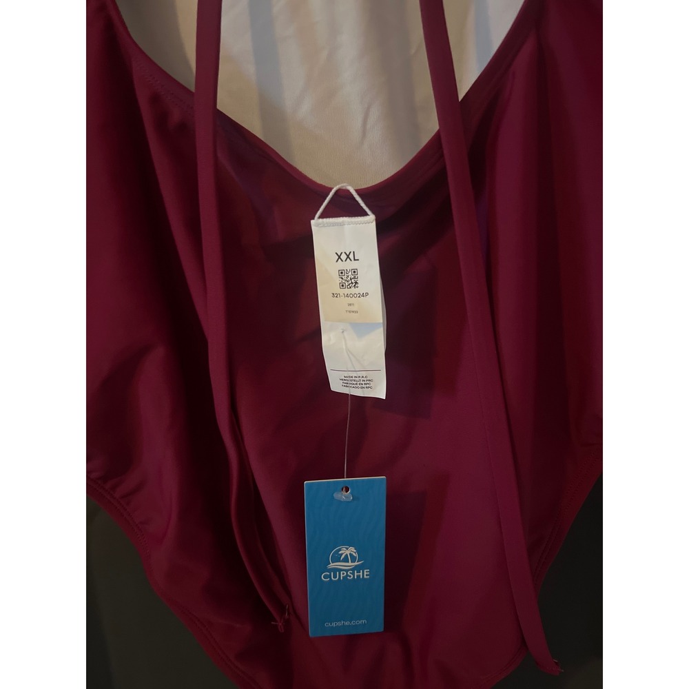 Cupshe Ruffle V-Neck Cutout One Piece Swimsuit Burgundy XXL - Picture 5 of 5